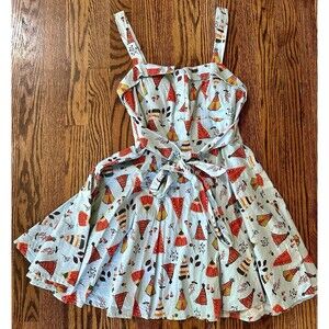 Ixia Fit & Flare Teepee Blue Tie Strappy Cotton Blend Mini Dress Size Medium EUC